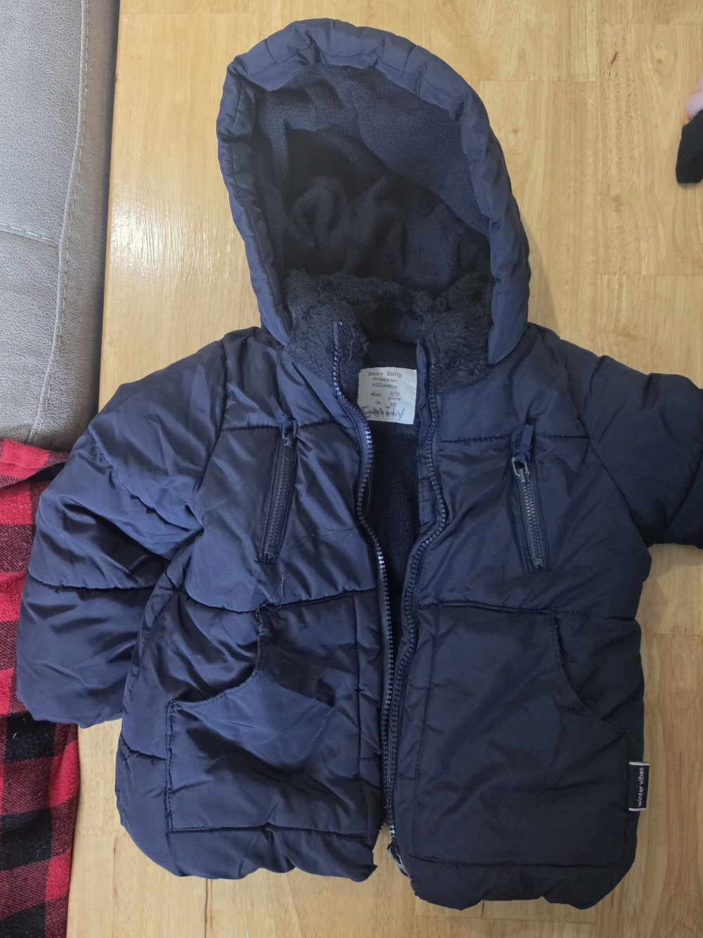 Zara Baby Hooded Puffer Jacket in Navy